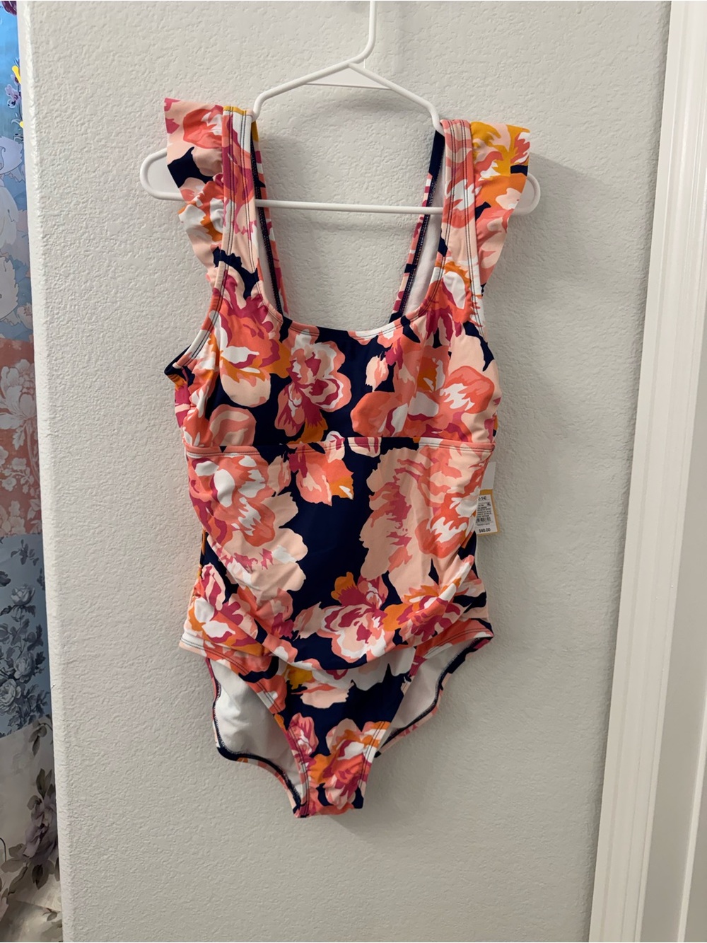 NWT Kona Sol Floral One-Piece Swimsuit in Navy, Pink 12/14 women’s bathing suit